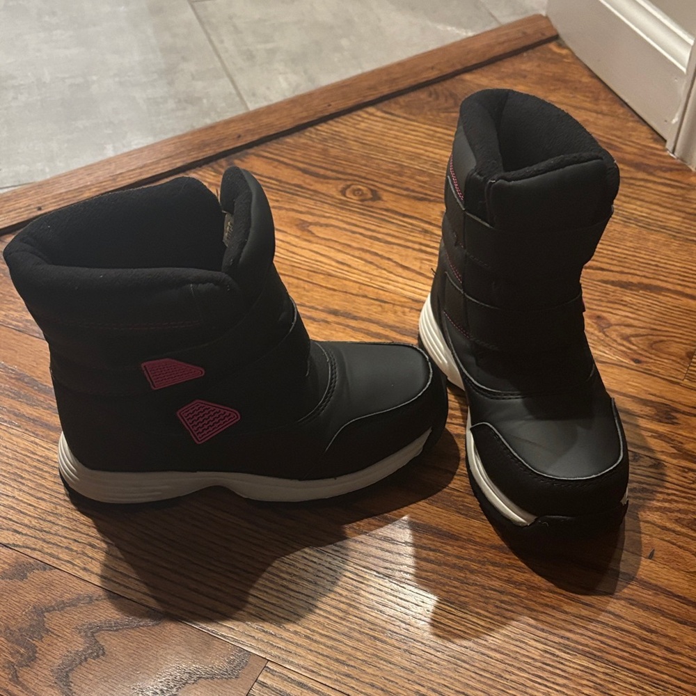 Black Winter Boots with Pink Accents
